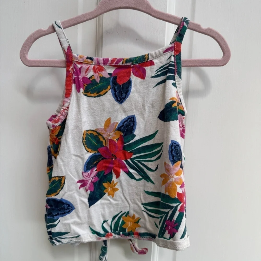 Old Navy 2T Girls Multicolor Floral Tropical Tank Top Blouse with Know Tie Front